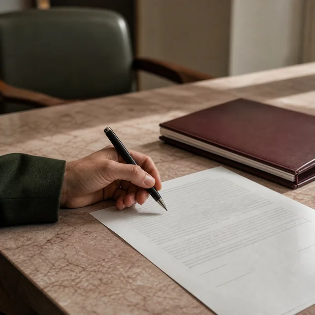 A pen resting on an unsigned statement on a desk.